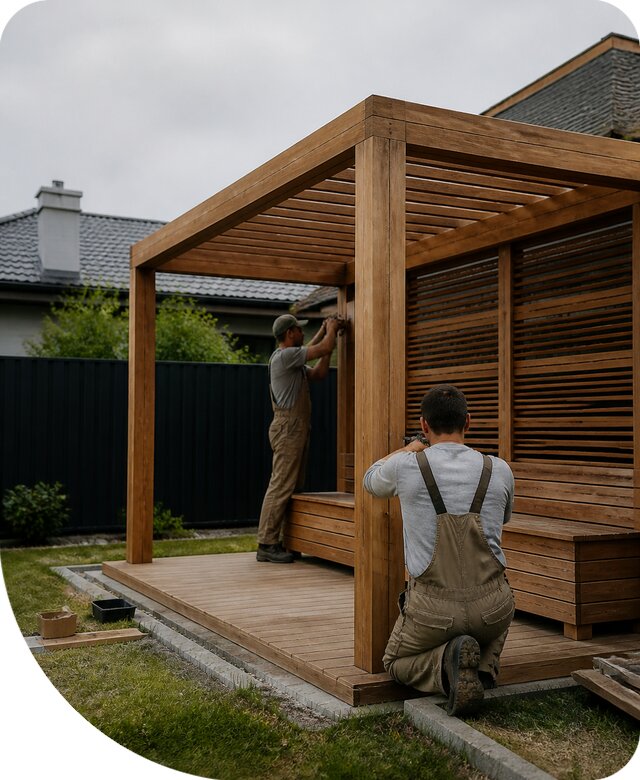Пергола с лавочкой под ключ для участка на заказ в Сургуте